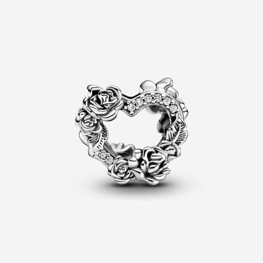 Open Heart & Rose Flowers Charm