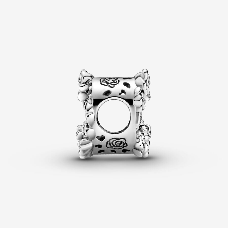 Open Heart & Rose Flowers Charm