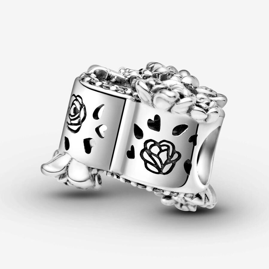 Open Heart & Rose Flowers Charm