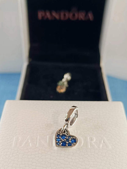Stellar Blue Pavé Tilted Heart Dangle Charm