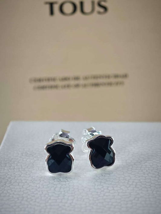 Silver Color Earrings with faceted onyx