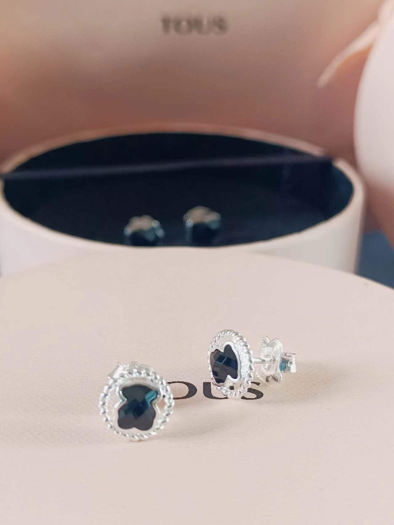 Silver Color Earrings with Onyx