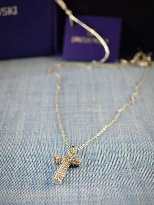 Mini Cross Pendant Necklace, Rhodium Plated
