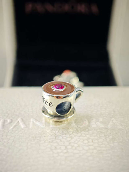 Coffee Cup Pink Heart Charm