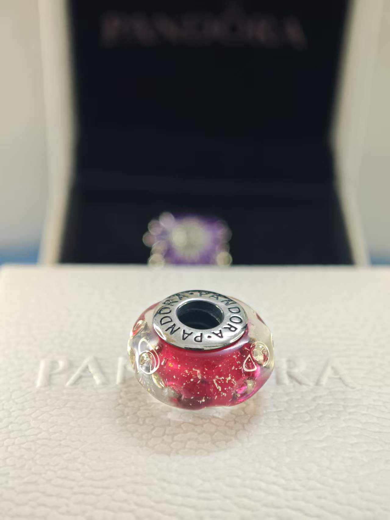 Wavy Fancy Pink Murano Glass Charm