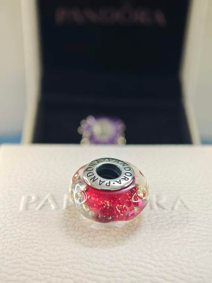 Wavy Fancy Pink Murano Glass Charm