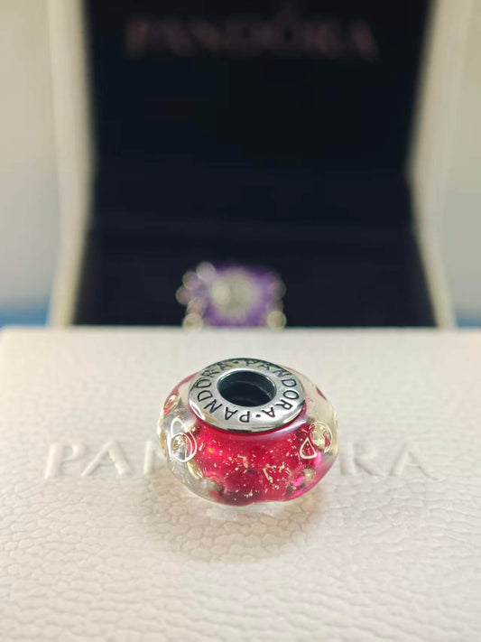 Wavy Fancy Pink Murano Glass Charm