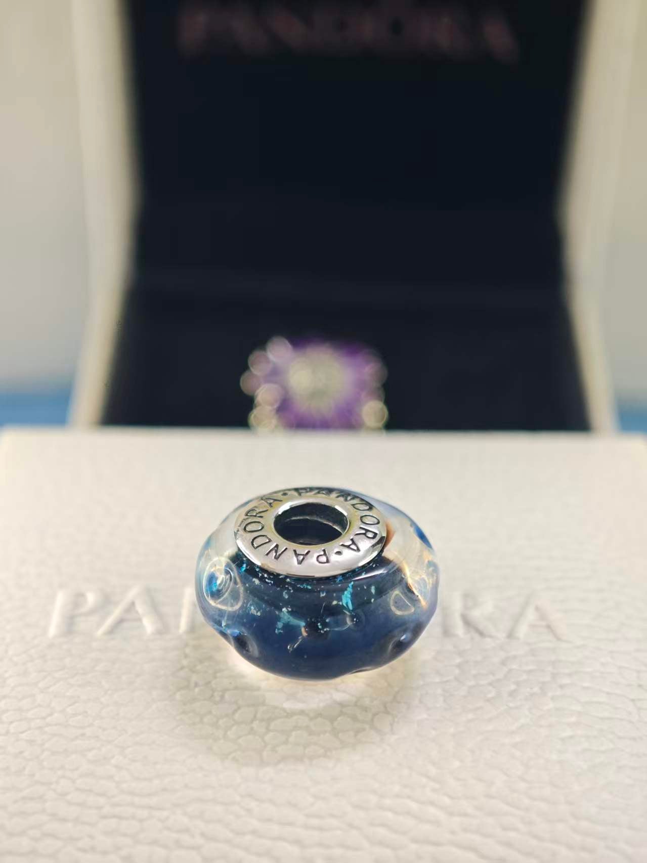 Wavy Dark Blue Murano Glass Ocean Charm