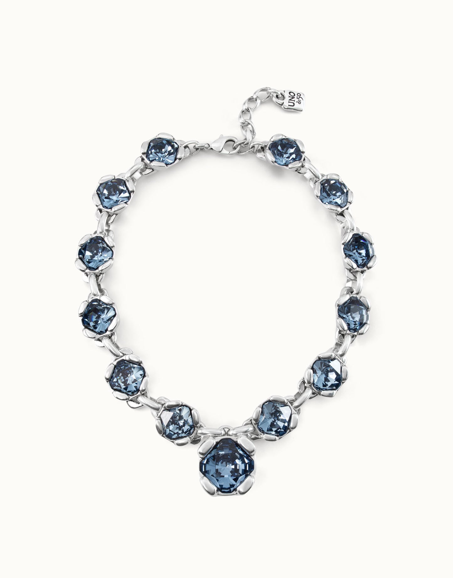 Sterling silver-plated necklace with 12 faceted blue crystals 40CM+6CM