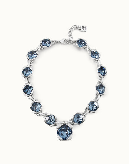 Sterling silver-plated necklace with 12 faceted blue crystals 40CM+6CM