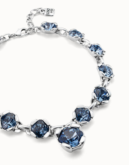 Sterling silver-plated necklace with 12 faceted blue crystals 40CM+6CM