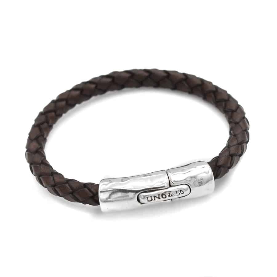 Bracelet Stable Brown leather Sterling silver plated brass