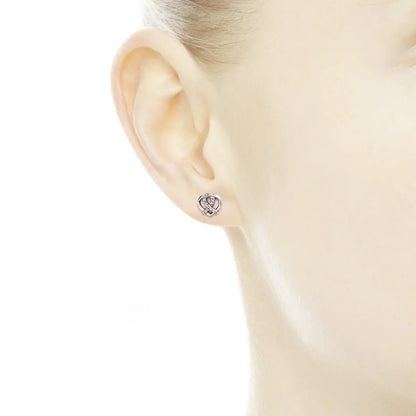 Bca Ribbon And Heart Silver Stud Earrings