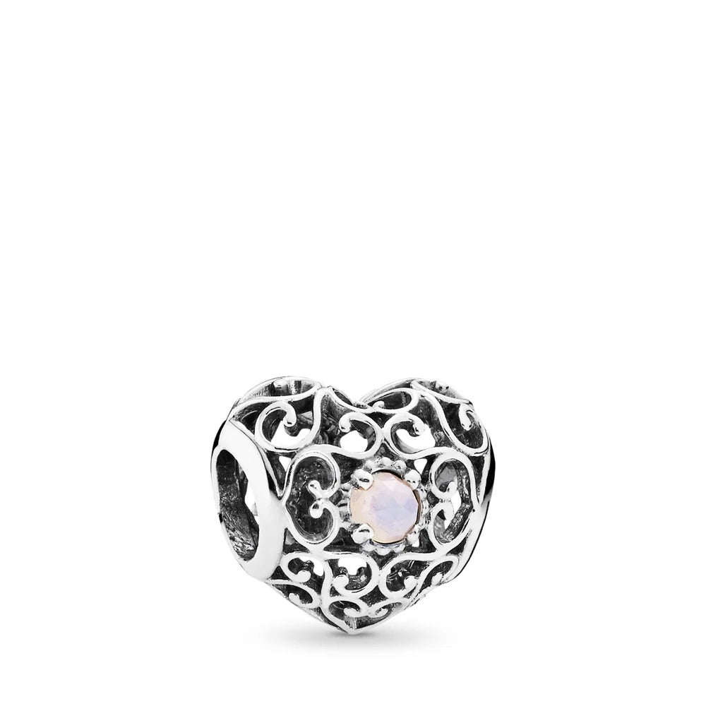 October Signature Heart Charm Opalescent Pink Crystal