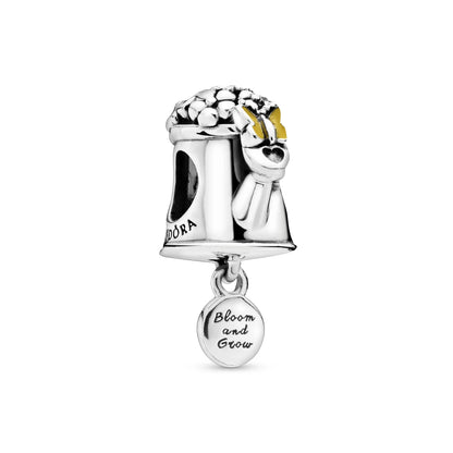 Blooming Watering Can Charm with Dangle and Engraving