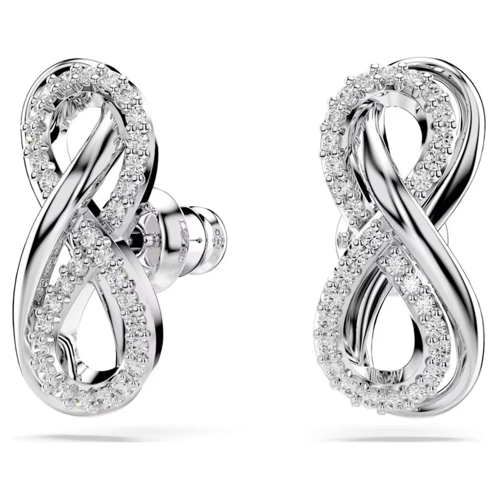 Hyperbola stud earrings, Infinity, White, Rhodium plated