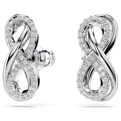Hyperbola stud earrings, Infinity, White, Rhodium plated
