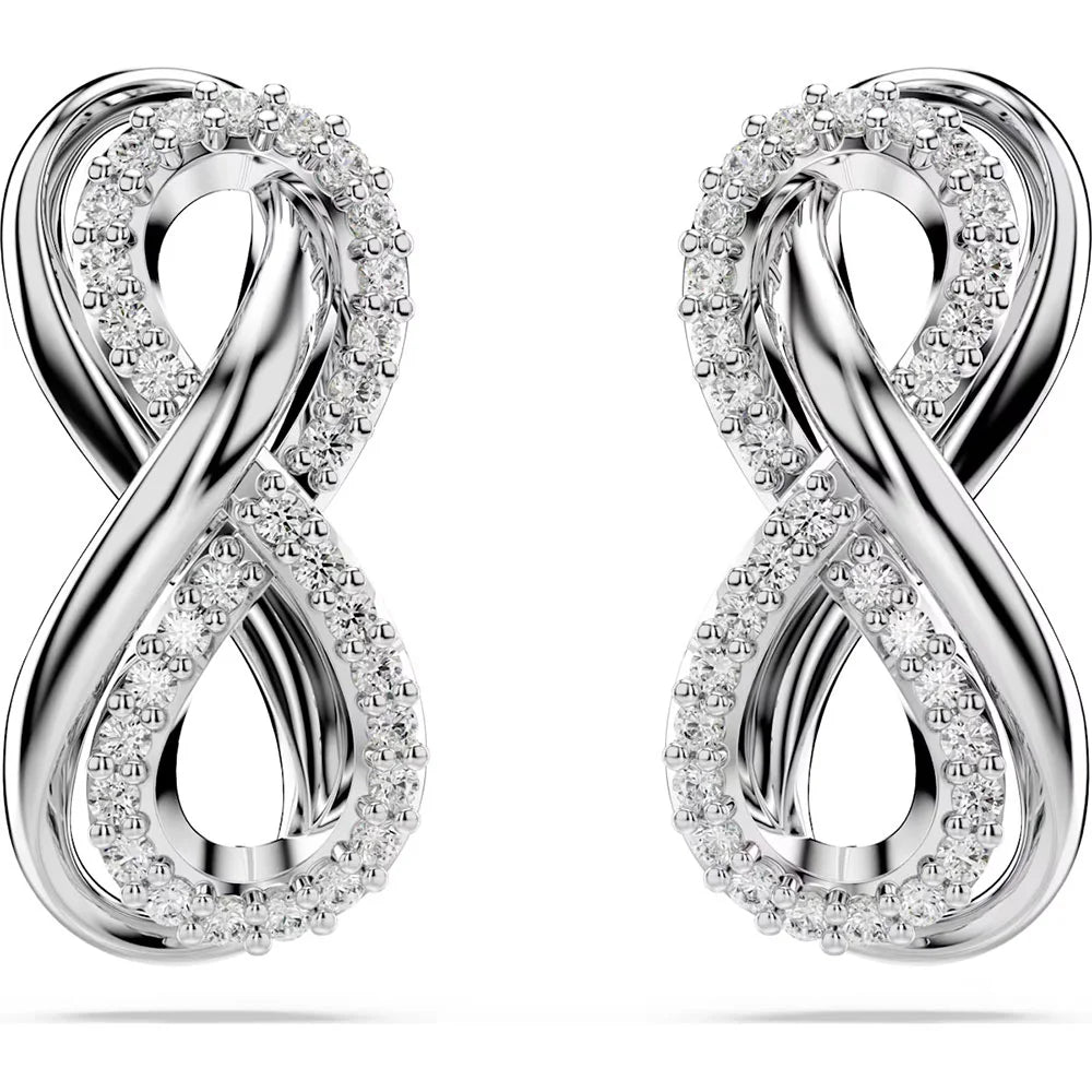 Hyperbola stud earrings, Infinity, White, Rhodium plated