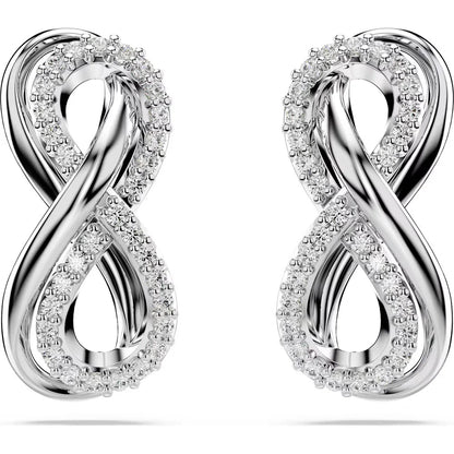 Hyperbola stud earrings, Infinity, White, Rhodium plated