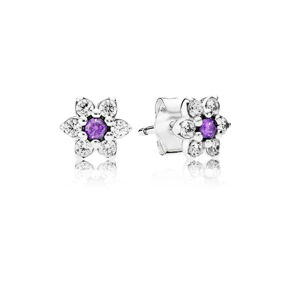 Forget Me Not Flower Stud Earrings with Purple Zirconia