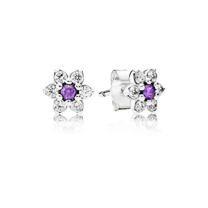 Forget Me Not Flower Stud Earrings with Purple Zirconia