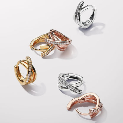 Crossover Pavé Hoop Earrings Gold plated