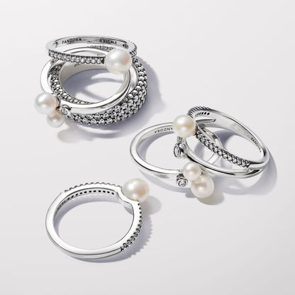 Treated Freshwater Cultured Pearl & Pavé Ring