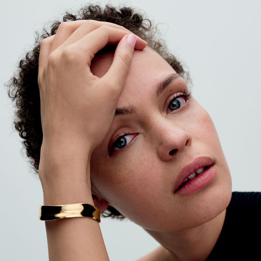 Gold-Plated Organically Shaped Broad Open Bangle