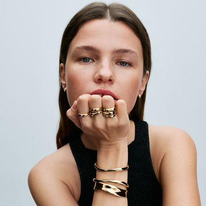 Gold-Plated Organically Shaped Broad Open Bangle