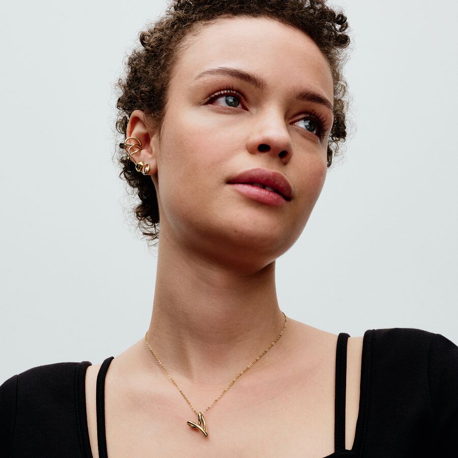 Gold Organically Shaped Heart Pendant Necklace 70CM