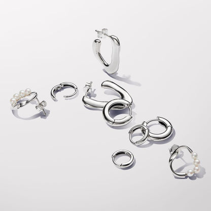 Organically Shaped Circle & Treated Freshwater Cultured Pearls Stud Earrings