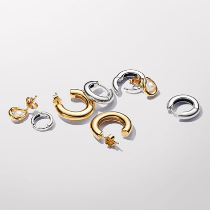 Organically Shaped Circle & Treated Freshwater Cultured Pearls Stud Earrings