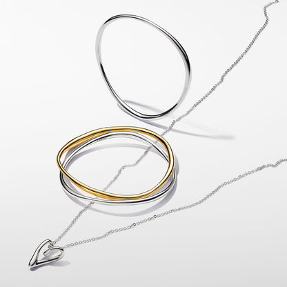 Silver Organically Shaped Heart Pendant Necklace 70CM