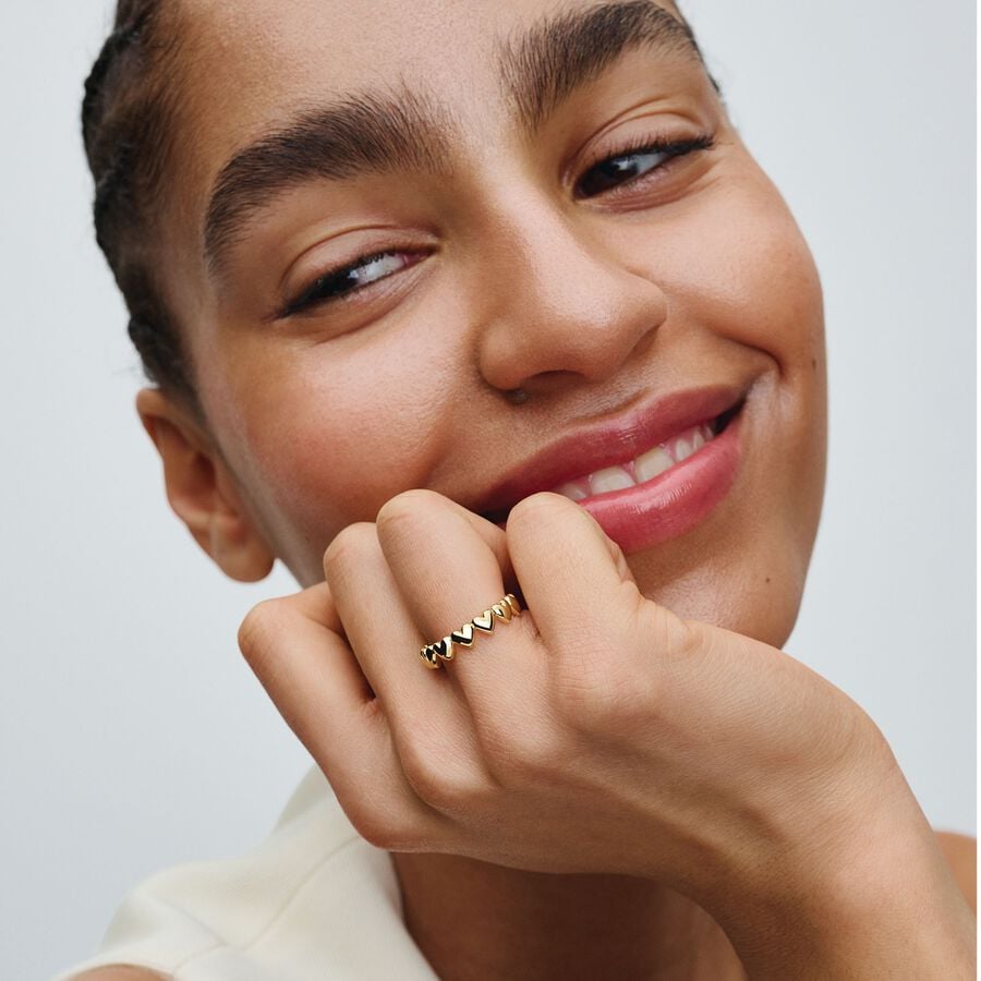 Gold-Plated Row of Hearts Ring