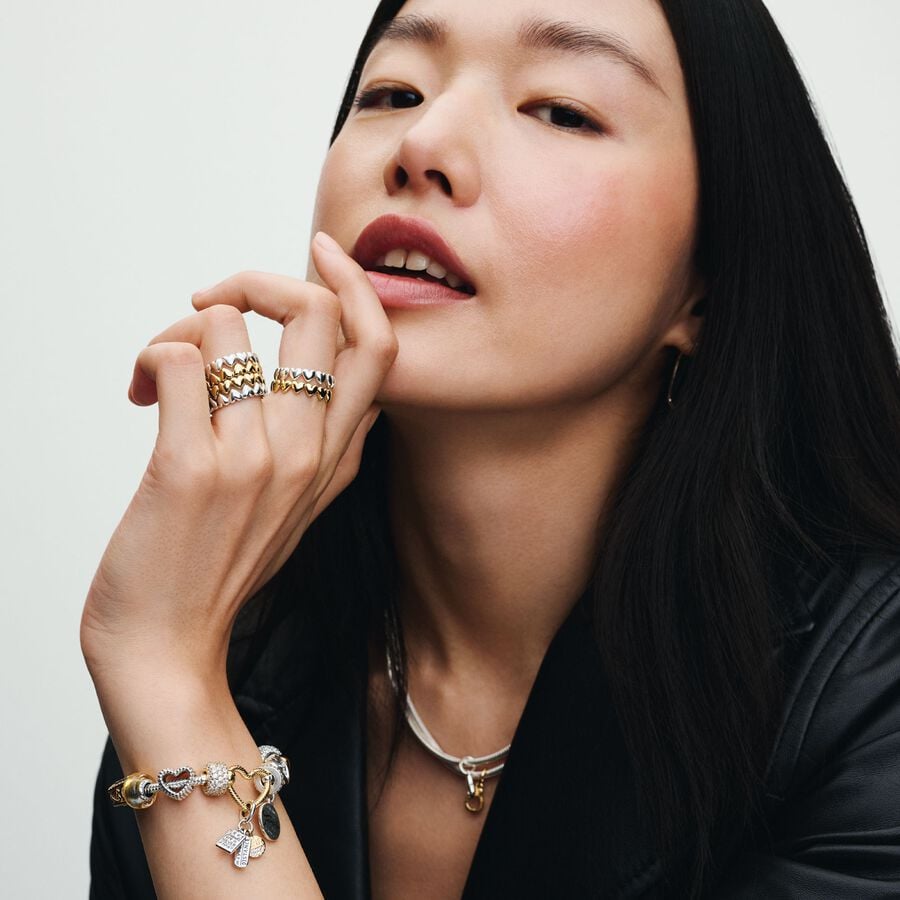 Gold-Plated Row of Hearts Ring