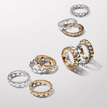 Gold-Plated Row of Hearts Ring