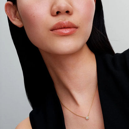Gold-Plated Round Pavé Halo Pendant Necklace