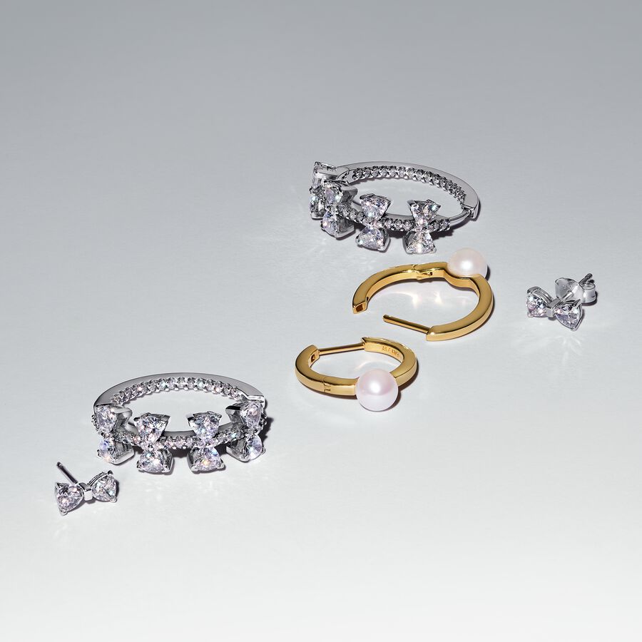 Sparkling Bow Row Hoop Earrings