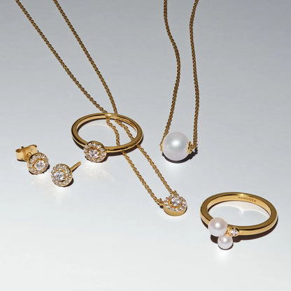 Gold-Plated Round Pavé Halo Pendant Necklace
