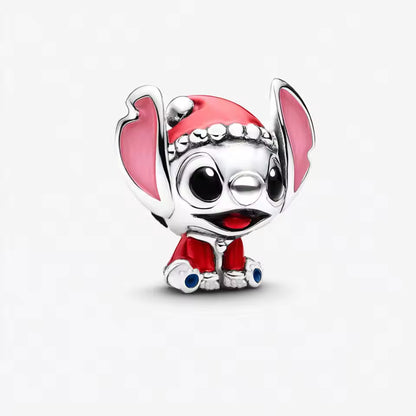 Disney Stitch wearing a Santa hat and squatting Charm