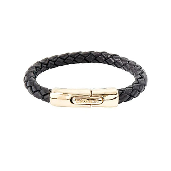 Bracelet in metal clad with gold and leather