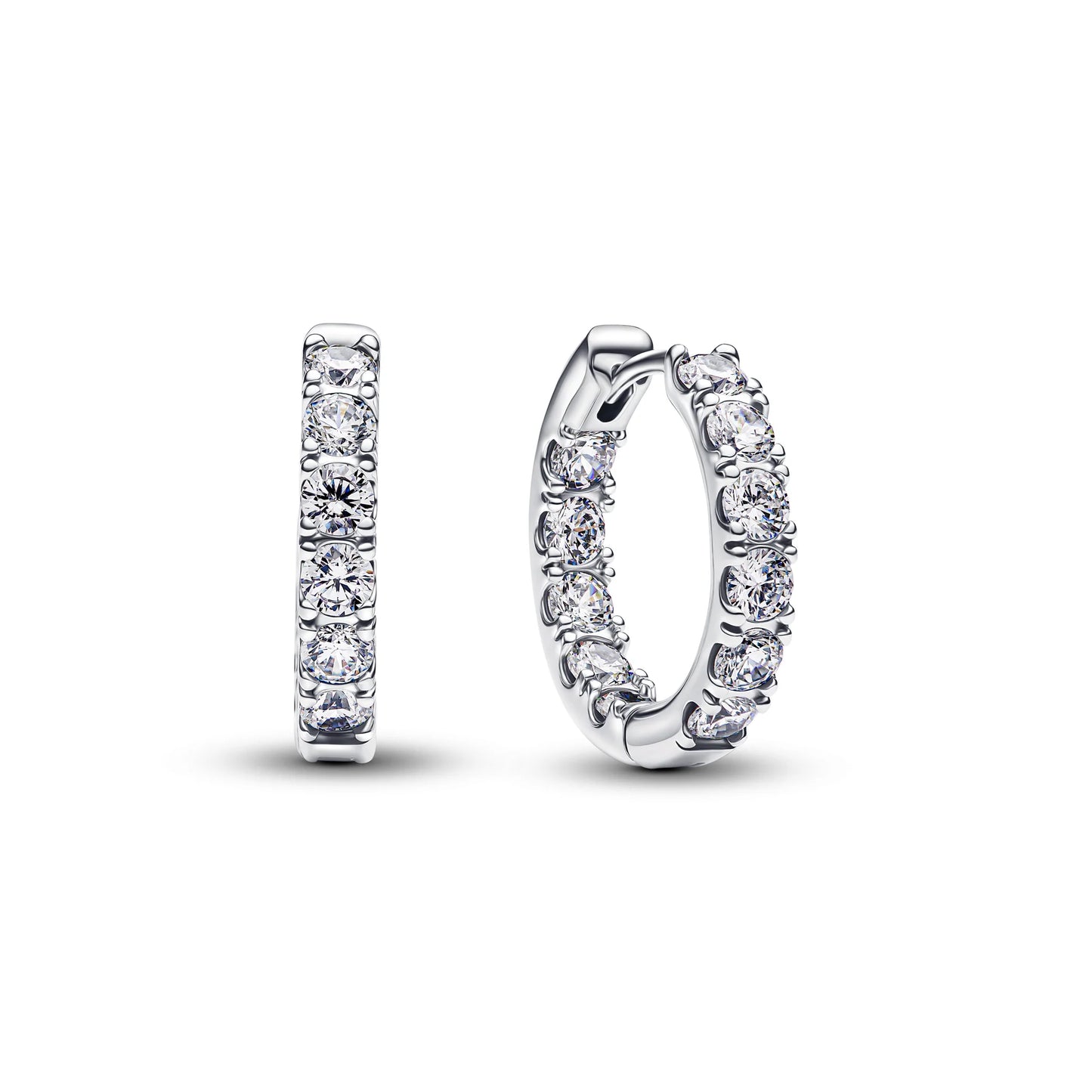 Sterling Silver Hoop Earrings With Clear Cubic Zirconia