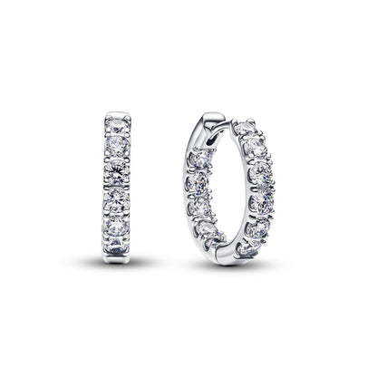 Sterling Silver Hoop Earrings With Clear Cubic Zirconia
