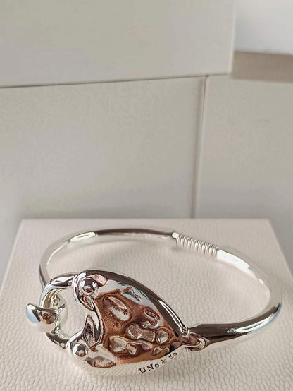 Heart Lock Hinged Bracelet Silver-Plated Heart Bead
