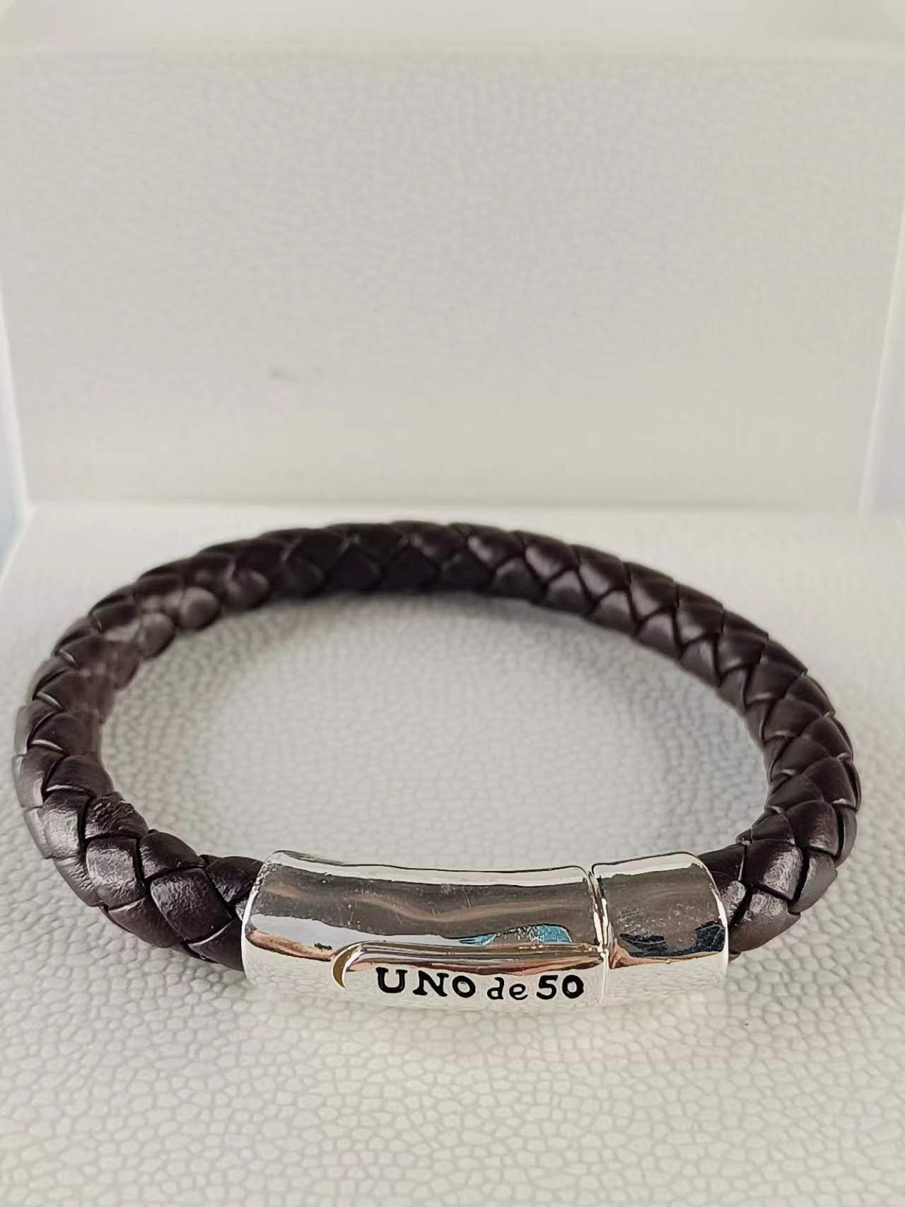 Bracelet Stable Brown leather Sterling silver plated brass