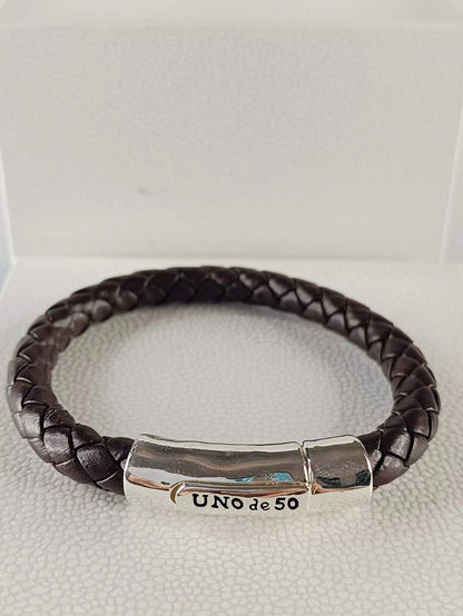 Bracelet Stable Brown leather Sterling silver plated brass