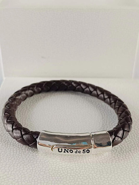 Bracelet Stable Brown leather Sterling silver plated brass