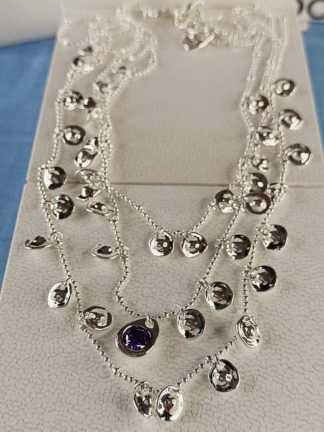 Red Leather and Silver Necklace 42CM+6CM