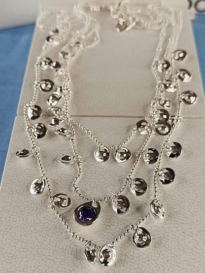 Red Leather and Silver Necklace 42CM+6CM