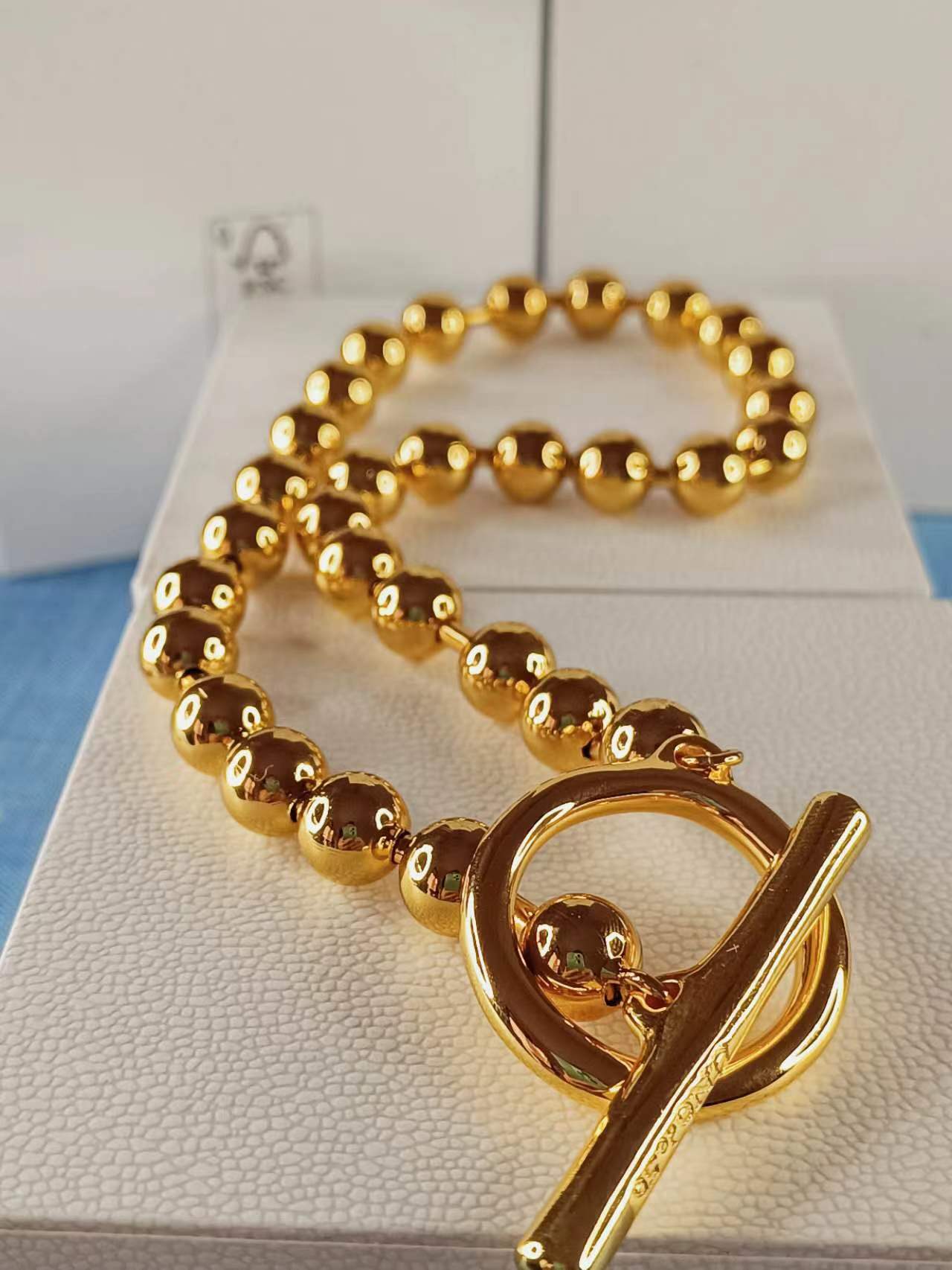 T-Bar Beaded Collar Necklace Gold Plated 50CM